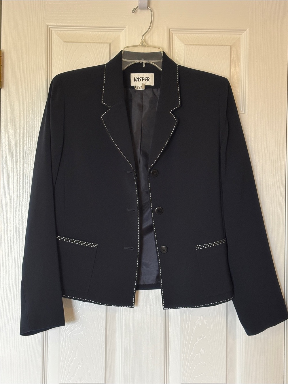 Kasper Black Blazer with White Contrast Stitching